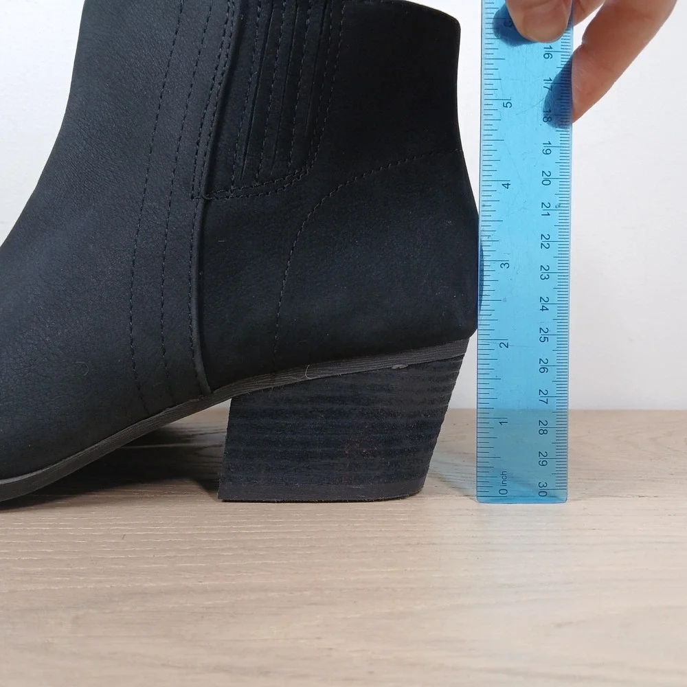 Blondo Ankle Boots Womens 9 Black Leather Waterproof Side Zip Stacked Block Heel